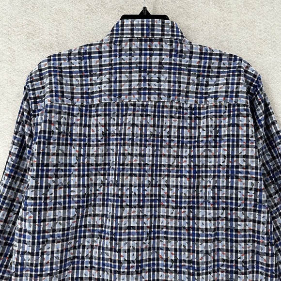 Luchiano Visconti Black Mens Shirt‎ MEDIUM Blue Plaid Geometric Button Up - Picture 7 of 15